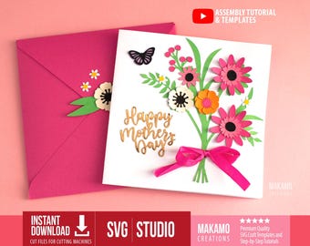 Tarjeta SVG con ramo de flores silvestres: Plantilla de tarjeta de felicitación DIY (Descarga digital)