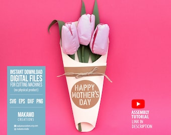 3D Tulpenstrauß Karte SVG: Muttertag/Geburtstag Pop-Up (Digitaler Download)