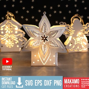 Svg d'ornements de lanterne de Noël, ornement d'arbre de Noël, ornement ange, ornement de poinsettia, projet de décoration de Noël cricut, pack d'ornements