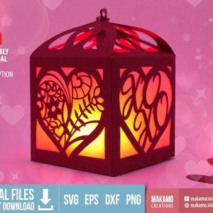 Lanterne de la Saint-Valentin Svg, svg de la Saint-Valentin, lanterne de la Saint-Valentin pour Cricut, modèle de lanterne de la Saint-Valentin, coffret cadeau Saint-Valentin, coffret cadeau