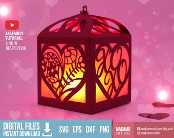 Valentijnsdag lantaarn SVG: hart geschenkdoos sjabloon (digitale download)