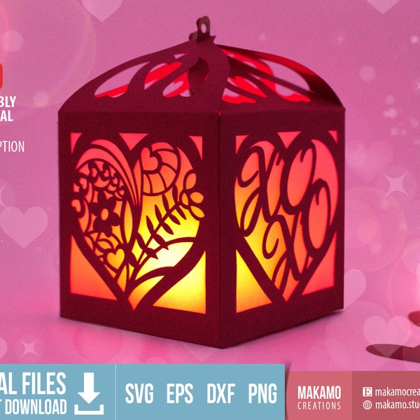 Valentine's Day Lantern Svg, Valentines Day svg, Valentines Day lantern for Cricut, Valentine Lantern template, Valentine Gift Box, Gift box