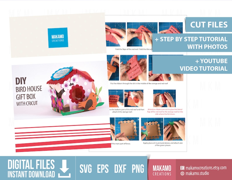 3D vogelhuisje geschenkdoos SVG: Moederdag Cricut-sjabloon (digitale download) afbeelding 2
