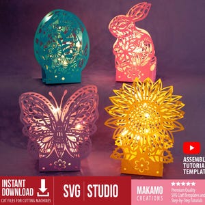 DIY Frühling - Osterlaterne & Leckerli Box SVG Bundle | 3D Hase svg, 3d Sonnenblume svg, 3d Schmetterling svg, 3d Ei svg | Laternen/Boxen Cut Files