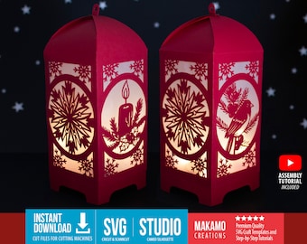 Farol navideño 3D SVG: Proyectos navideños con Cricut / Decoración de papel DIY (Archivos de corte para máquinas de corte)