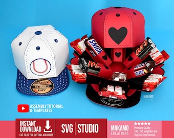 Caja explosiva de gorra de béisbol SVG: Plantilla de caja de regalo para cumpleaños, San Valentín, Día del Padre (Archivos de corte para máquinas de corte)