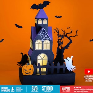 Lanterna di Halloween svg, Lanterna della casa stregata SVG - Scatola regalo SVG - Scatola dei dolcetti SVG File di taglio per Cricut, Cameo, Scanncut, Decorazioni di Halloween