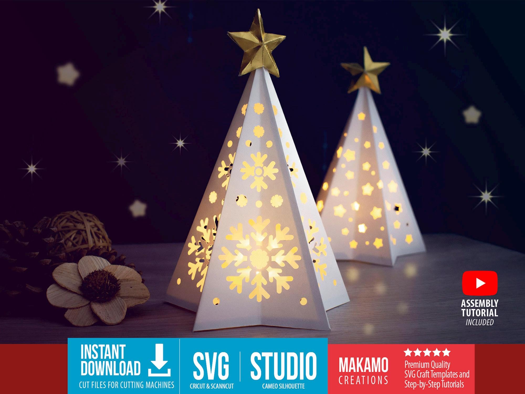 3D Christmas Tree Paper Lantern SVG, DIY Christmas Decor, Cardstock Christmas Lantern Luminaries, Template for Cricut, Cameo, Scanncut