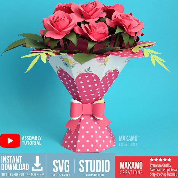 3D Papierblumenstrauß SVG: Geburtstag | DIY Muttertag Rose Vase Vorlage (Schnittdatei für Schneideplotter)