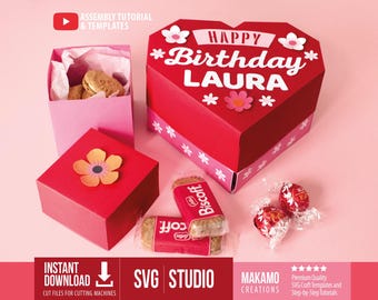 Plantilla SVG de caja explosiva con forma de corazón floral: ideal para San Valentín, cumpleaños y Día de la Madre (archivos de corte para máquinas de corte)