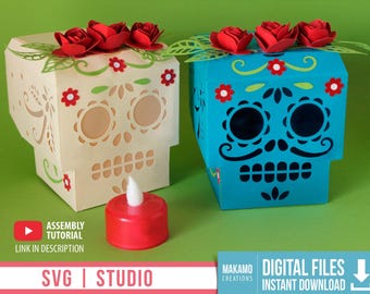 Plantilla de caja de dulces y linterna de calavera de azúcar, SVG y archivos de corte de estudio (descarga digital)