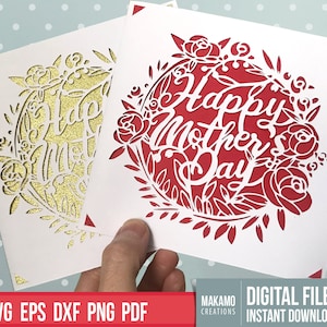 Tarjeta del Día de la Madre (archivos cortados en Svg para Cricut) y plantilla de tarjeta del Día de la Madre (Svg)