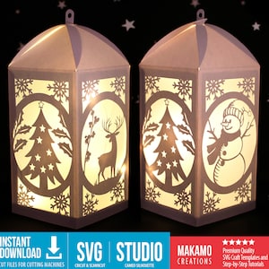 Lanterne de Noël 3D en papier SVG, décoration de Noël bricolage, lanterne de Noël en papier cartonné, modèle de luminaires de Noël 3D SVG pour projets Cricut