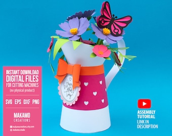 3D Flower Bouquet Jug SVG, Mother's Day Gift Box (Digital Download Files For Cutting Machines)