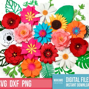 The Ultimate small Paper Flower SVG Bundle, 3D Paper Flowers and Leaves, Layered Paper Flower, Cricut flower templates, daisy, sunflower svg