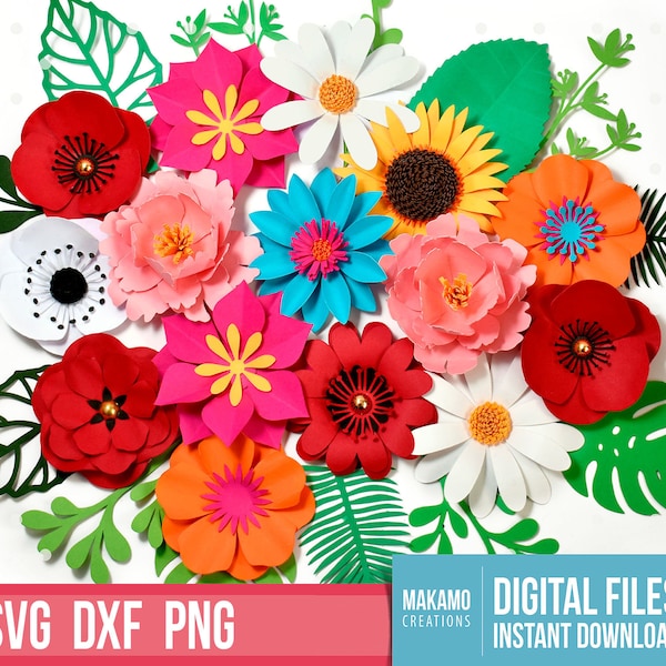 The Ultimate Small Flower svg Bundle, 3D paper flower and leaf svg bundle, spring flowers, create your own flower svg, template for cricut