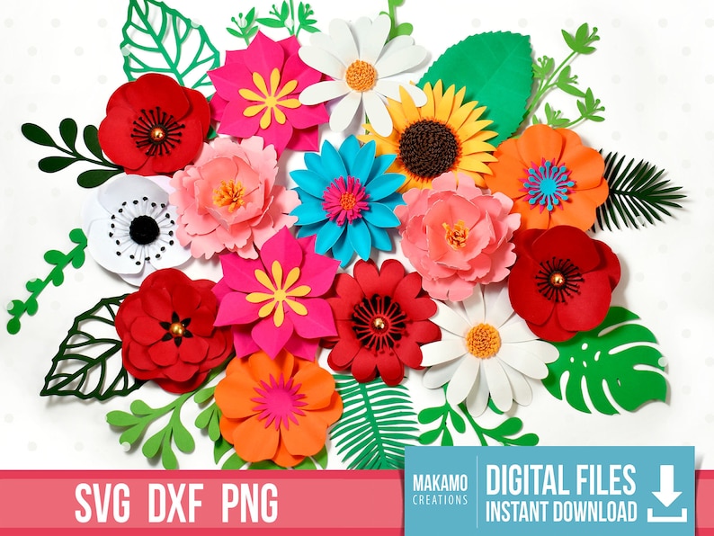 paper flower svg, cricut flowers, 3d flowers, sunflower for cards, mothers day flowers, diy flower bouquets and flowers for walls