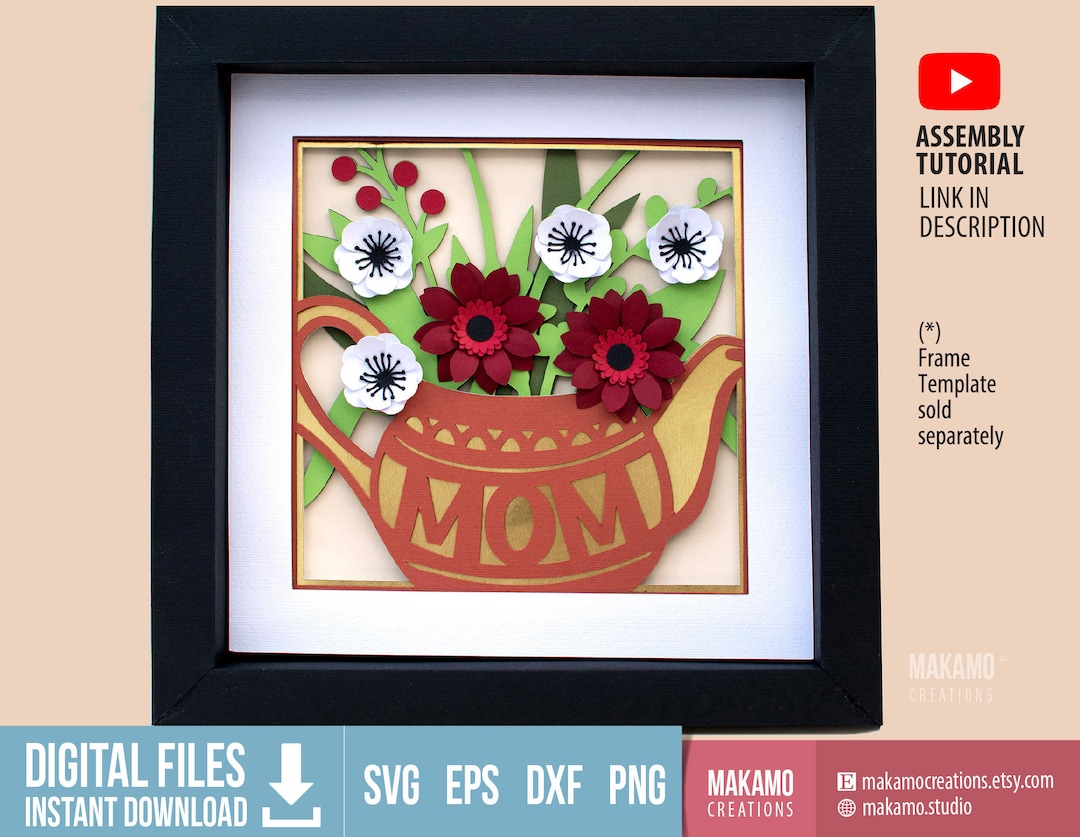 Teapot With Flowers Wall Art Shadow Box Svg, Layered Mother's Day ...