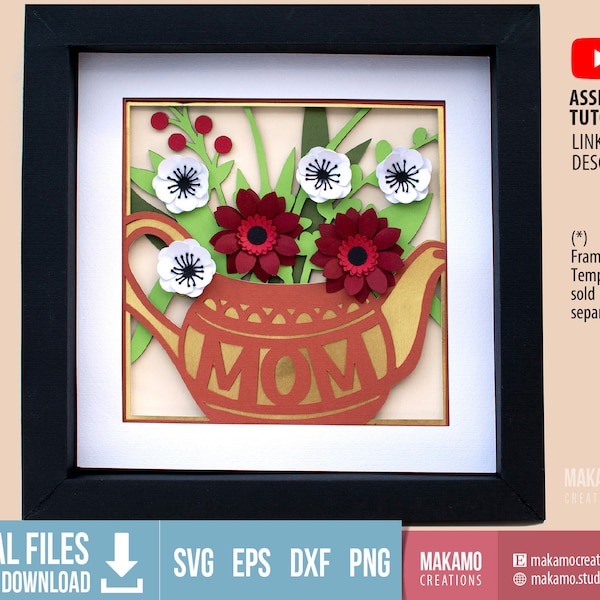 Teapot with Flowers Shadow box svg, Layered Mother's Day Shadow box, Mother's Day cricut file, cricut file for mom, gift for mom Teapot with Flowers Shadow box svg, Layered Mother's Day Shadow box, Mother's Day cricut file, cricut file for mom, gift for mom