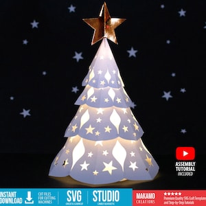 Arbre de Noël 3D lanterne en papier SVG, SVG de lanterne de Noël, décoration lumineuse de Noël, 3D SVG projets de Noël Cricut, camée, Scanncut