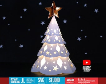 Linterna de papel 3D de árbol de Navidad SVG: Luminaria navideña (Archivos de descarga digital para máquinas de corte)