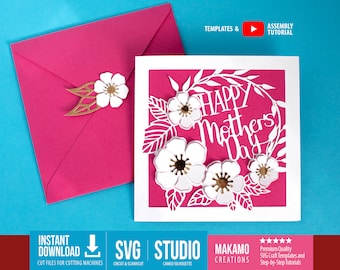 Tarjeta floral desplegable para el Día de la Madre SVG: Corona de primavera (descarga digital)