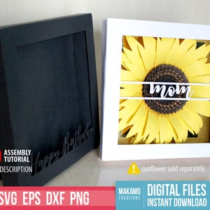 Shadow Box Frame Svg, cornice fai da te in carta 3D svg, modello di scatola delle ombre in carta 8x8 per la festa della mamma, buon compleanno, fiori arrotolati, ecc.