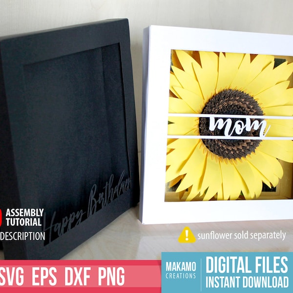 Shadow Box Frame Svg, DIY 3D Paper box frame svg, 8x8 Paper Shadow box template for Mothers day, Happy Birthday, rolled flowers, etc