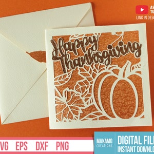 Modelo de cartão de Ação de Graças SVG, cartão de Feliz Ação de Graças SVG, convite de Ação de Graças SVG, modelo de arquivo de corte para Cricut, cartão de outono