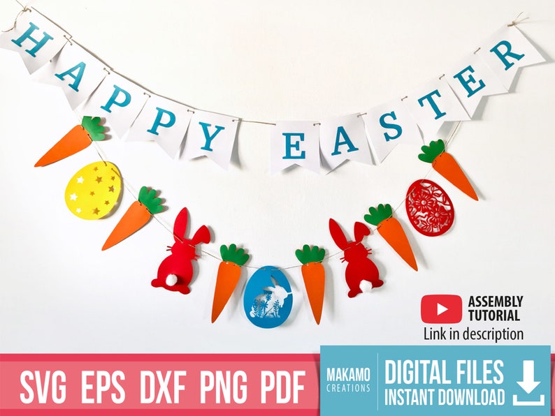 Easter Bunting Banner svg Easter garland svg Easter kids crafting project Easter wall decoration