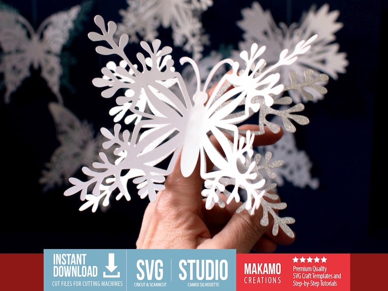Snowflake Butterfly SVG Bundle: Winter Decor Paper Craft Templates ...