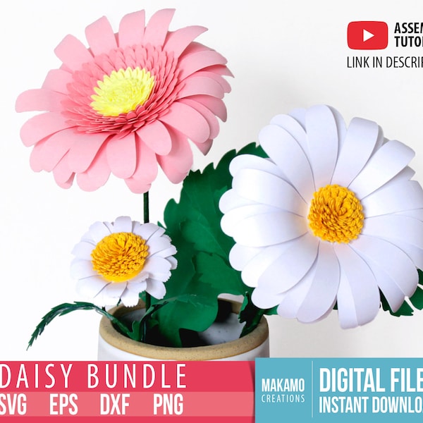 3D Daisy Svg Bundle, Paper Flower templates: Gerbera Daisy Svg, Creeping Daisy Svg, Common Daisy svg, digital download cut files for cricut