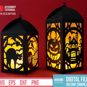 DIY Halloween Lantern SVG, Halloween Decor Project, Halloween cricut decor, Halloween outdoor decor, Halloween lamp. image 1
