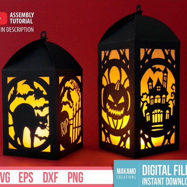 DIY Halloween Lantern SVG, Halloween Decor Project, Halloween cricut decor, Halloween outdoor decor, Halloween lamp.