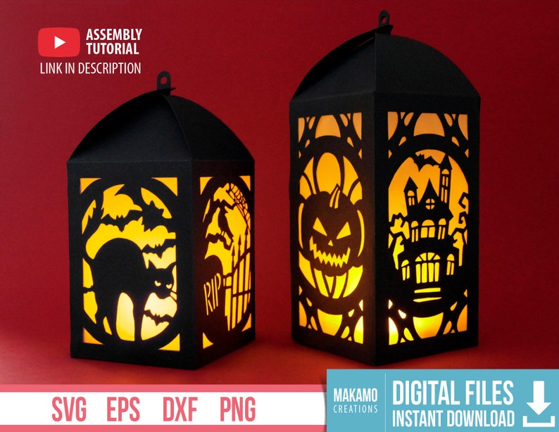 DIY Halloween Lantern SVG, Halloween Decor Project, Halloween cricut decor, Halloween outdoor decor, Halloween lamp. image 1