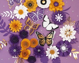 Paper Flower SVG Bundle: Rolled Flowers, Layered Flowers & Butterfly Templates (Digital Download Cut Files for Cutting Machines)