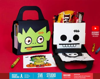 Plantilla SVG de maleta de actividades de Halloween: páginas para colorear y caja de golosinas