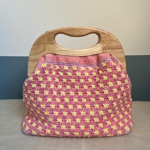 Crochet Vintage Clutch with Wooden Clasp, Crochet Purse Kiss Lock