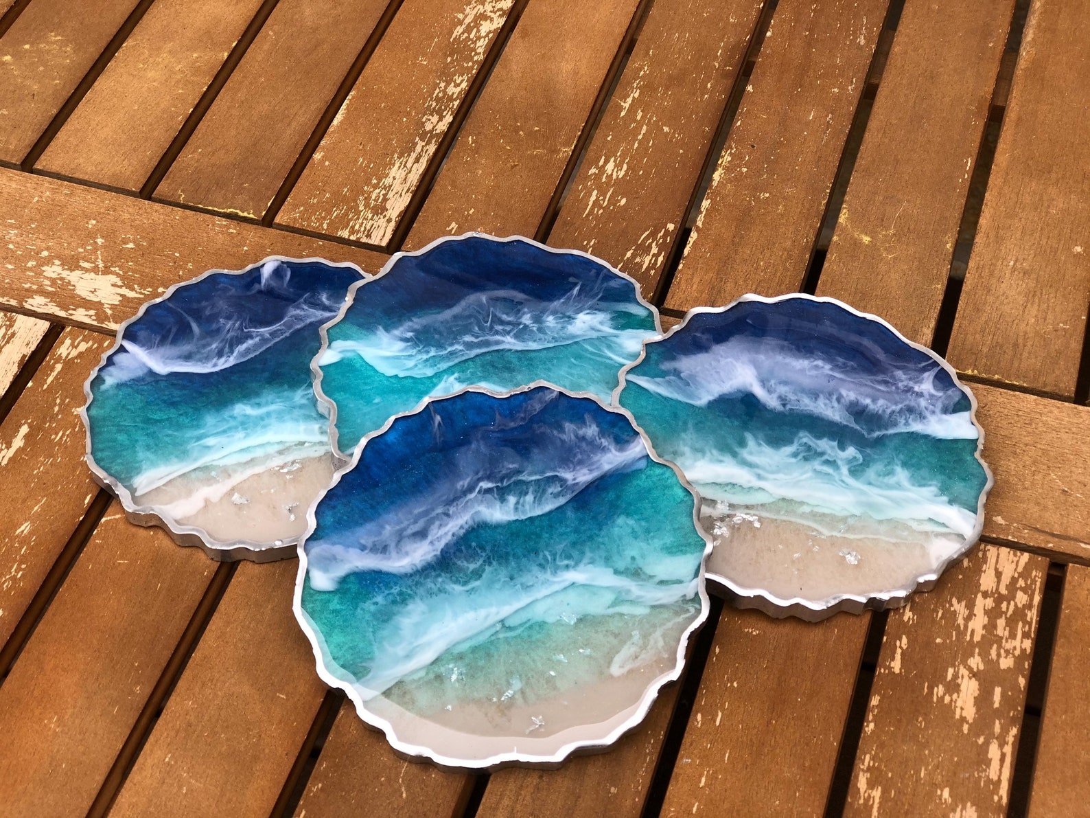 Geode Ocean Resin Tray With Matching Coasters Wave Art Etsy