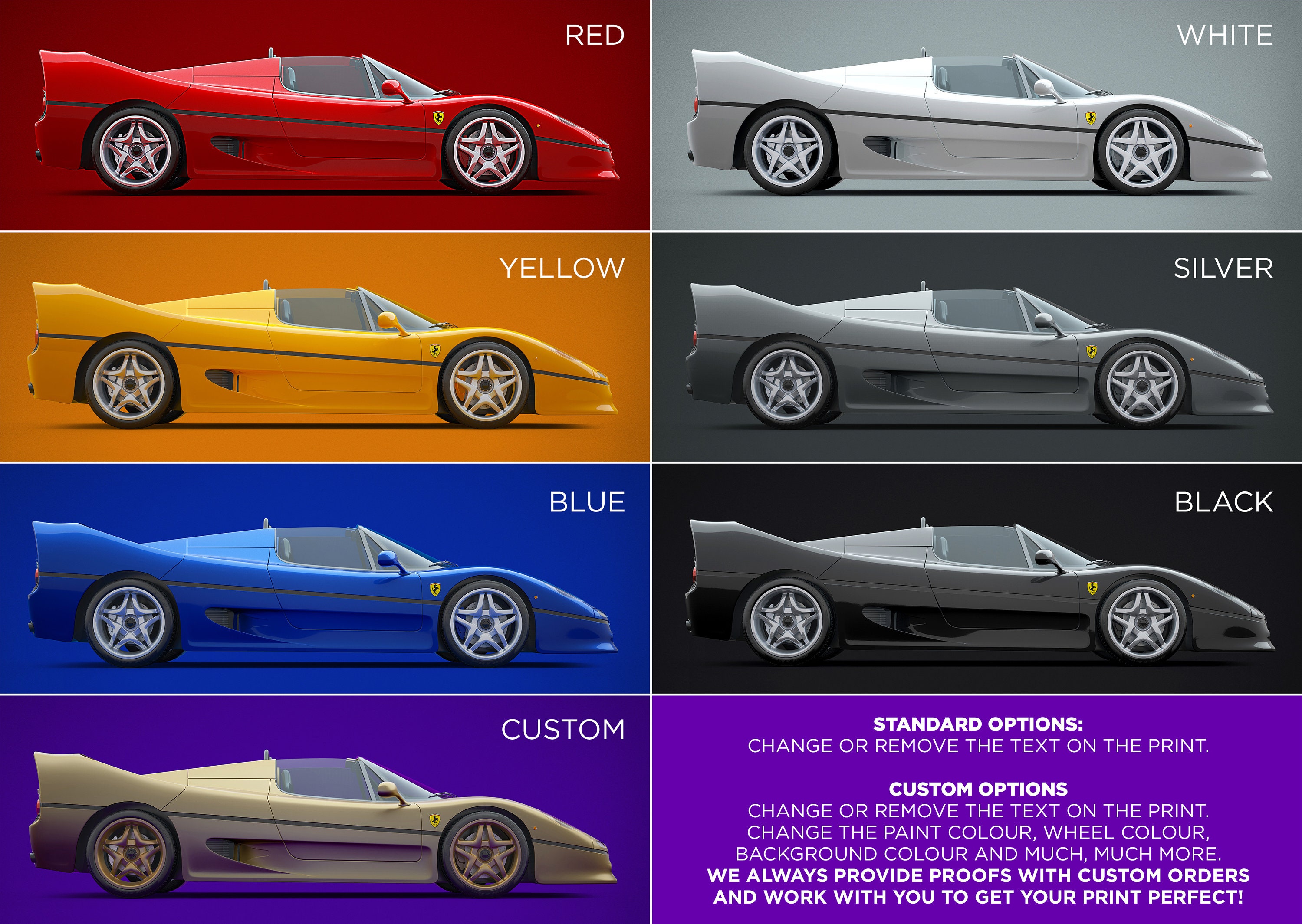 FERRARI F50 Side Poster Print Six Colour Options or Choose - Etsy UK