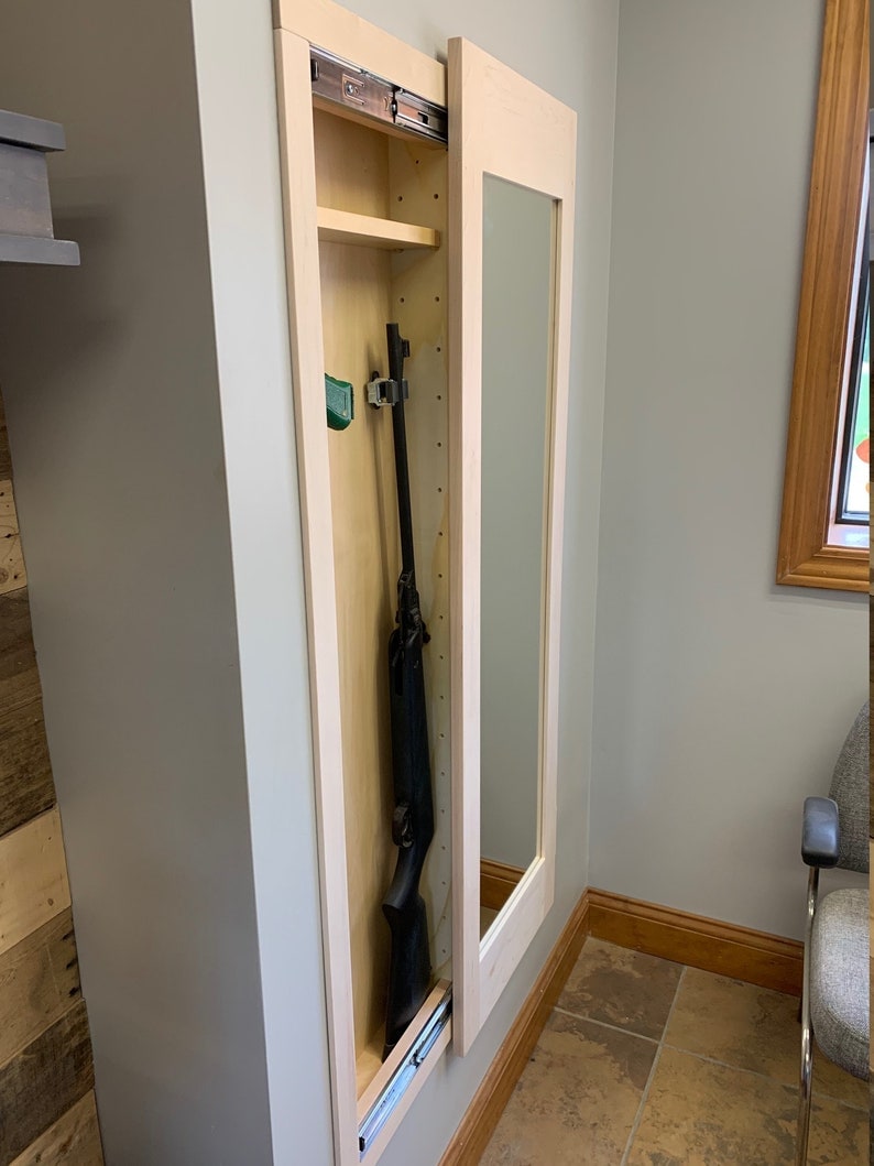 MIRROR SAFE Hidden Storage Mirror, Inwall Gun Safe, Concealment Rifle Pistol Shotgun