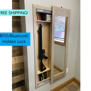 MIRROR SAFE -  Hidden storage mirror,  In-wall gun safe, concealment cabinet rifle - pistol - shotgun Money Safe Hidden Safe Jewelry Safe