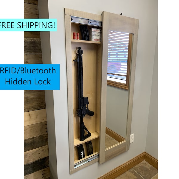 MIRROR SAFE -  Hidden storage mirror,  In-wall gun safe, concealment cabinet rifle - pistol - shotgun Money Safe Hidden Safe Jewelry Safe