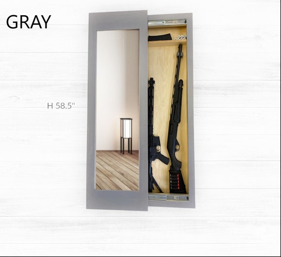 Hidden storage mirror, In-wall gun safe concealment cabinet