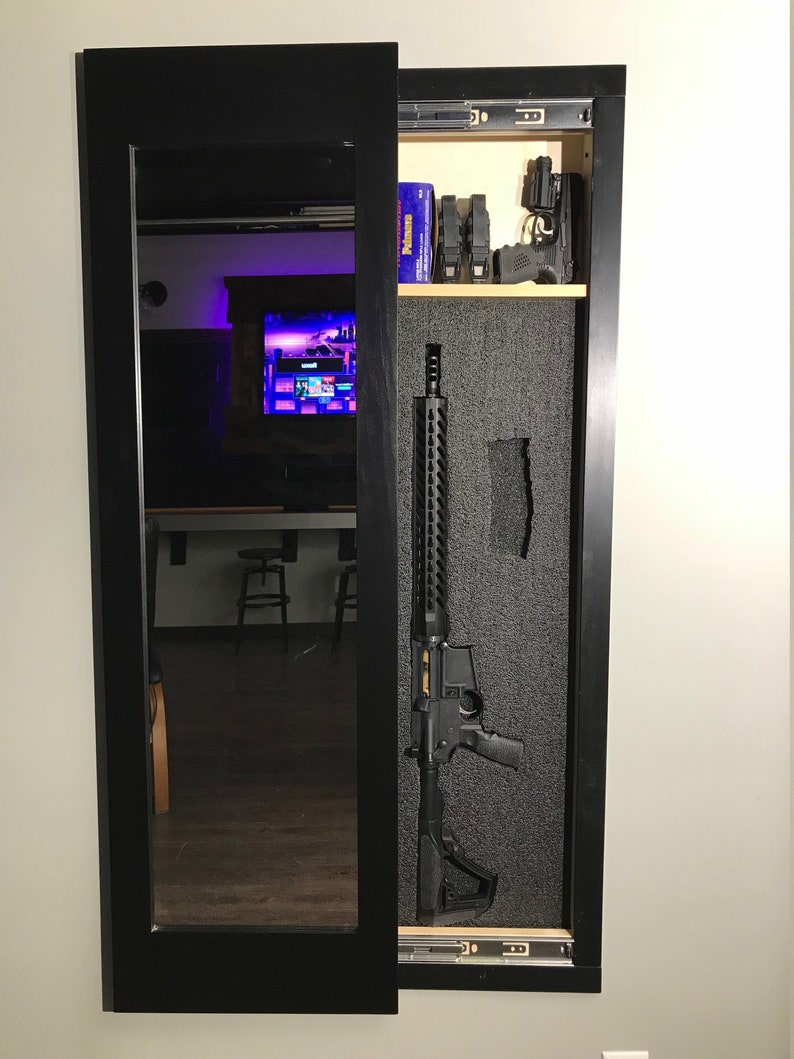 MIRROR SAFE Hidden Storage Mirror, Inwall Gun Safe, Concealment