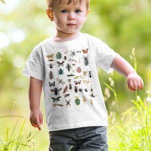 Kids T-shirt with Vintage Insects Print, Children's Toddler Tee Shirt with Crew Neck, Birthday Gift for Insects Lover, Unisex Kids T-shirt