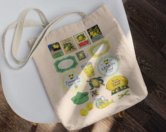 Sac fourre-tout avec imprimé citron rétro, sac shopping écologique avec motif citron vintage, cadeau d'anniversaire, sac fourre-tout en toile, sac d'étudiant, sac d'été citron