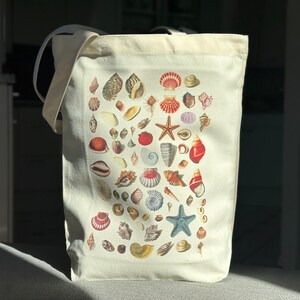 Tote Bag with Vintage Seashells Print, Eco Shopping Carry Bag with Retro Shells Design, Birthday Gift Tote Bag,Beach Ocean Vacation Tote Bag