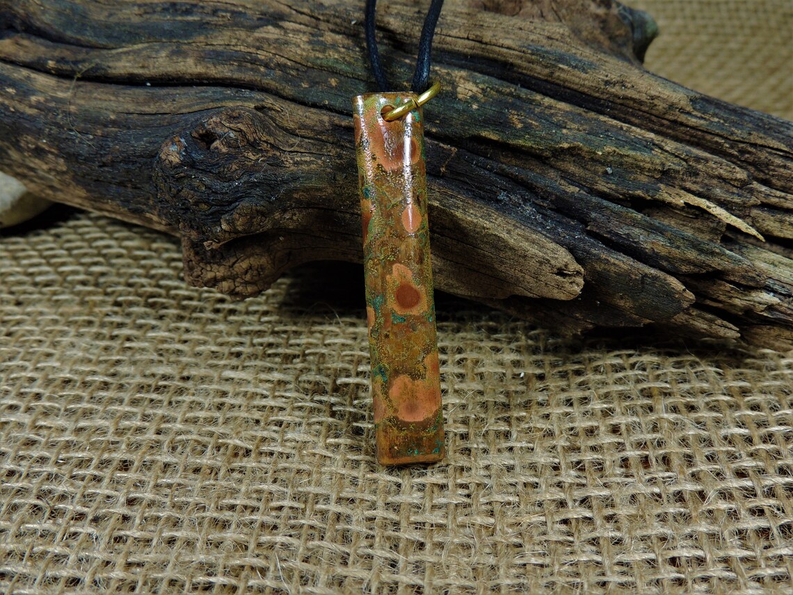 Flame Painted Pure Copper Pendant With Patina in Greens Etsy