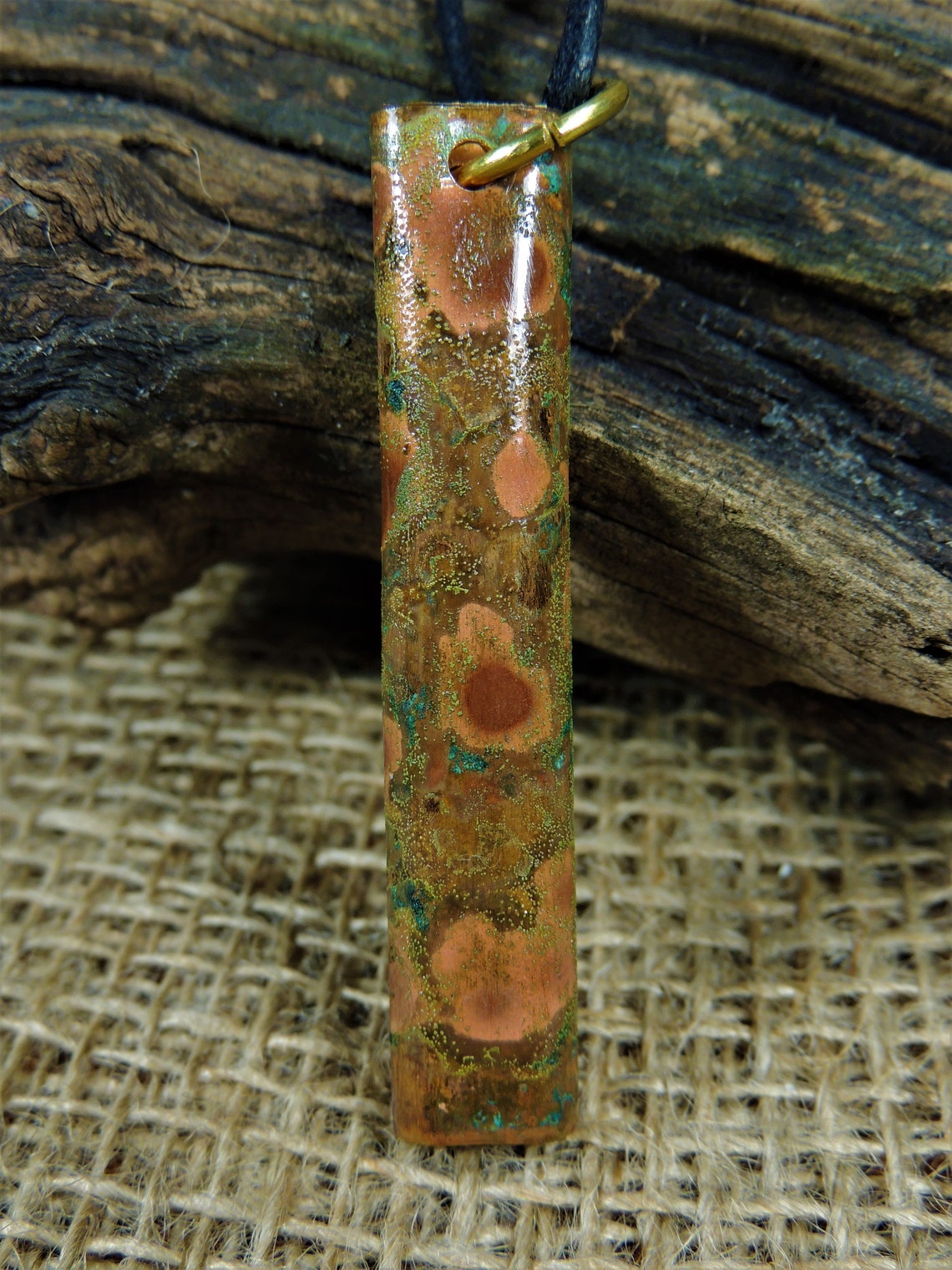 Flame Painted Pure Copper Pendant With Patina in Greens Etsy